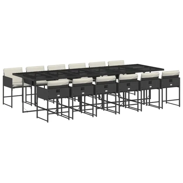 Zestaw Mebli Ogrodowych z Rattanu PE, Stal, Szkło - Czarny, 330x106cm, 12