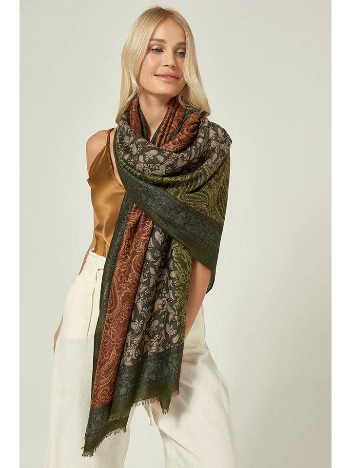 Lucky Bees Szal w kolorze brązowo-oliwkowym - 180 x 90 cm