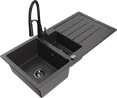 Zlewozmywaki z baterią - Mexen Andres zlewozmywak granitowy 1,5-komorowy z ociekaczem i baterią kuchenną Aster, czarny nakrapiany - 6515-76-73450-70-B - miniaturka - grafika 1