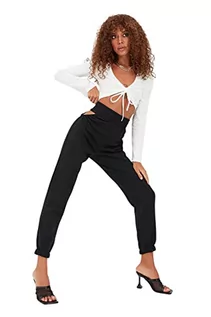 Spodnie damskie - Trendyol Damskie spodnie dresowe z wysokim stanem Skinny Fit Jogger, Czarny, M - grafika 1