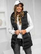 Kamizelki damskie - Czarna długa pikowana kamizelka damska Denley 7040C - miniaturka - grafika 1