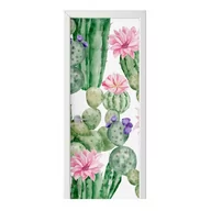 Naklejki na ścianę - Naklejka na drzwi HOMEPRINT Kaktusy, różowe kwiaty 95x205 cm - miniaturka - grafika 1