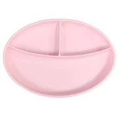 Miseczki i talerzyki dla dzieci - Talerz silikonowy THREE 2 owalny jasny róż - miniaturka - grafika 1