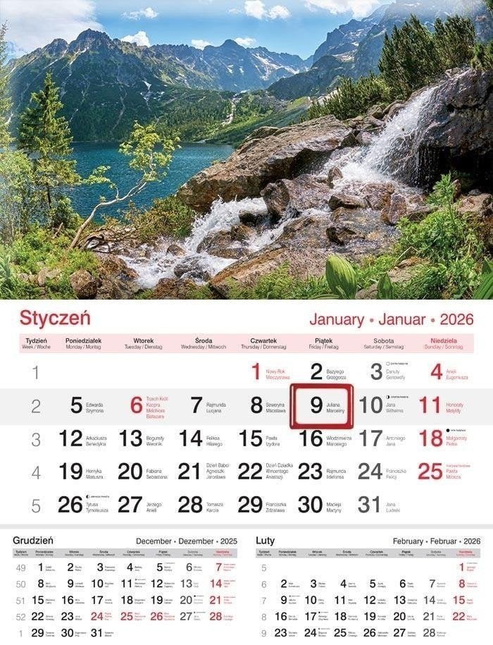 Kalendarz 2026 ścienny jednodzielny Jezioro