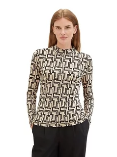 Koszulki i topy damskie - TOM TAILOR Damska koszulka z długim rękawem, 33991 - Beżowy Black Abstract Design, XS - grafika 1