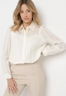 Koszule damskie - Jasnobeżowa Bawełniana Koszula Ażurowa Tinoda - miniaturka - grafika 1