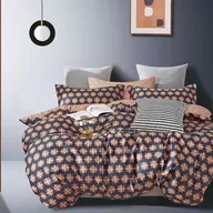Pościel - Pościel satynowa 200x220 beżowa brązowa karmelowa geometria - miniaturka - grafika 1