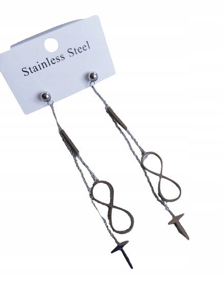 Długie Kolczyki Nieskończoność Krzyż Srebrna Stal