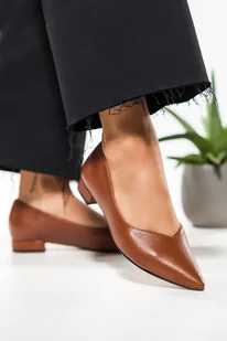 Brązowe baleriny skórzane damskie na niskim obcasie PRODUKT POLSKI Casu 2193-193 - Baleriny - miniaturka - grafika 1