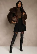 Spódnice - Czarna Spódnica High Waist z Wiskozą Zdobiona Plisami Coroxera - miniaturka - grafika 1