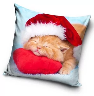 CX Poszewka Świąteczna Boże Narodzenie Kot w czapce Mikołaja  XMAS 181011 40x40cm XMAS 181011 SANTA HATS - Poszewki na poduszki - miniaturka - grafika 1