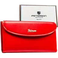 Portfele - Duży portfel damski PETERSON skóra ekologiczna rozbudowany na karty zatrzask i suwak czerwony - miniaturka - grafika 1