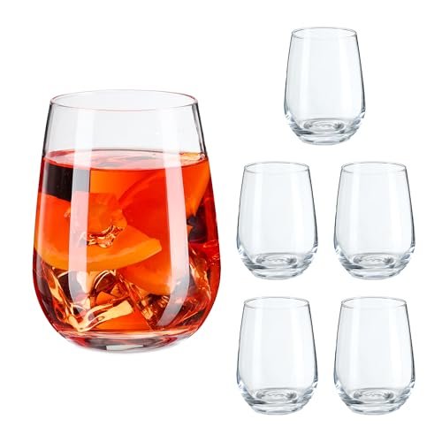 Relaxdays Szklanki do picia, zestaw 6 sztuk, szklanki do wody, nadają się do mycia w zmywarce, sok, lemoniada, herbata mrożona, 455 ml, przezroczyste