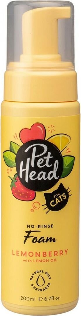 Pet Head Felin Good Foam Shampoo for Cats Świeży owocowy zapach Szybkoschnący szampon bez spłukiwania Naturalne i wegańskie składniki Odpowiedni dla kotów i kociąt 200ml