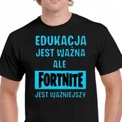 Koszulki męskie - P023 KOSZULKA FORTNITE EDUKACJA JEST WAŻNA ALE FORTNITE WAŻNIEJSZY L CZARNA - miniaturka - grafika 1
