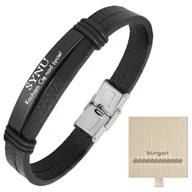 Bransolety męskie - Bransoletka z grawerem skórzana męska czarna - miniaturka - grafika 1