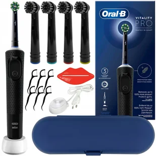 Oral-B Vitality Pro D103 Protect X Clean (Cross Action Black) + 4 końcówki precision czarne + etui granatowe - Końcówki do szczoteczek elektrycznych - miniaturka - grafika 1