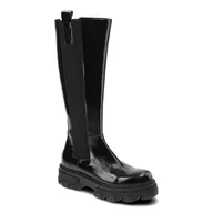 Kozaki damskie - Czarne Kozaki Damskie Nessi Modne Skórzane Buty - miniaturka - grafika 1
