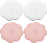Akcesoria łazienkowe - Zestaw 4 uniwersalnych silikonowych sitek odpływowych – łapacz włosów pod prysznic i filtr do wanny – 2 białe + 2 różowe - miniaturka - grafika 1