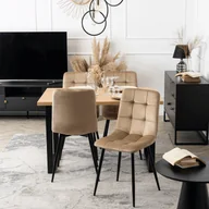 Stoły z krzesłami - Zestaw Stół Prostokątny VETTEL 120 cm Dąb Złoty/Czarny i 4 Krzesła Tapicerowane PERU Beżowe Welurowe - miniaturka - grafika 1