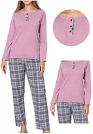 Piżamy damskie - Komplet piżama damska bawełna różowa z długim rękawem i kratką 3XL - miniaturka - grafika 1