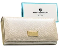 Portfele - Beżowy portfel damski skórzany PETERSON rfid stop duży klasyczny na zatrzask elegancki modny - miniaturka - grafika 1