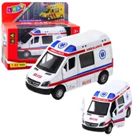 Samochody i pojazdy dla dzieci - Karetka Ambulans Metalowy Z Napędem Pull Back Światła Dźwięki Biały 1:32 LEAN Toys - miniaturka - grafika 1