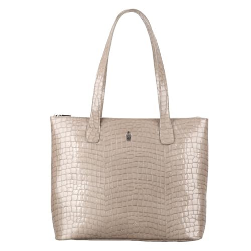 EMMA - Beżowa lakierowana torebka skórzana croco