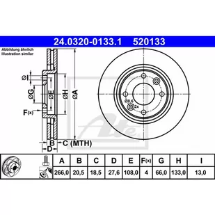 ATE TARCZA HAM POWER DISC 24.0320-0133.1 PEUGEOT 206 1.6 16V 07-/ CITROEN XSARA PICASSO 1.6 16V 05-  24.0320-0133.1 - Tarcze hamulcowe - miniaturka - grafika 1