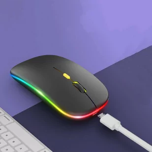 Cicha Myszka slim mysz bezprzewodowa Alogy podświetlana LED RGB do laptopa tabletu Czarna 14567X1 - Myszki - miniaturka - grafika 3