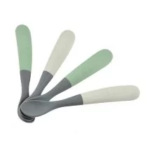 Beaba Zestaw łyżeczek silikonowych 4 m+ mineral grey/sage green 4 szt. - Sztućce dla dzieci - miniaturka - grafika 1