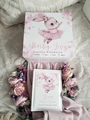 Pamiątka Chrztu Świętego - ZESTAW KRÓLIK BALETNICA z metryczką, prezent na chrzest, narodziny, roczek - miniaturka - grafika 1