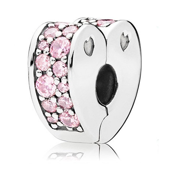 Zawieszka Charms SREBRO 925 Koralik Separator Klips Bloker Różowe Serce