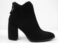 Botki damskie - Czarne botki damskie Nessi 19618 skóra welurowa eleganckie słupek r.36 - miniaturka - grafika 1