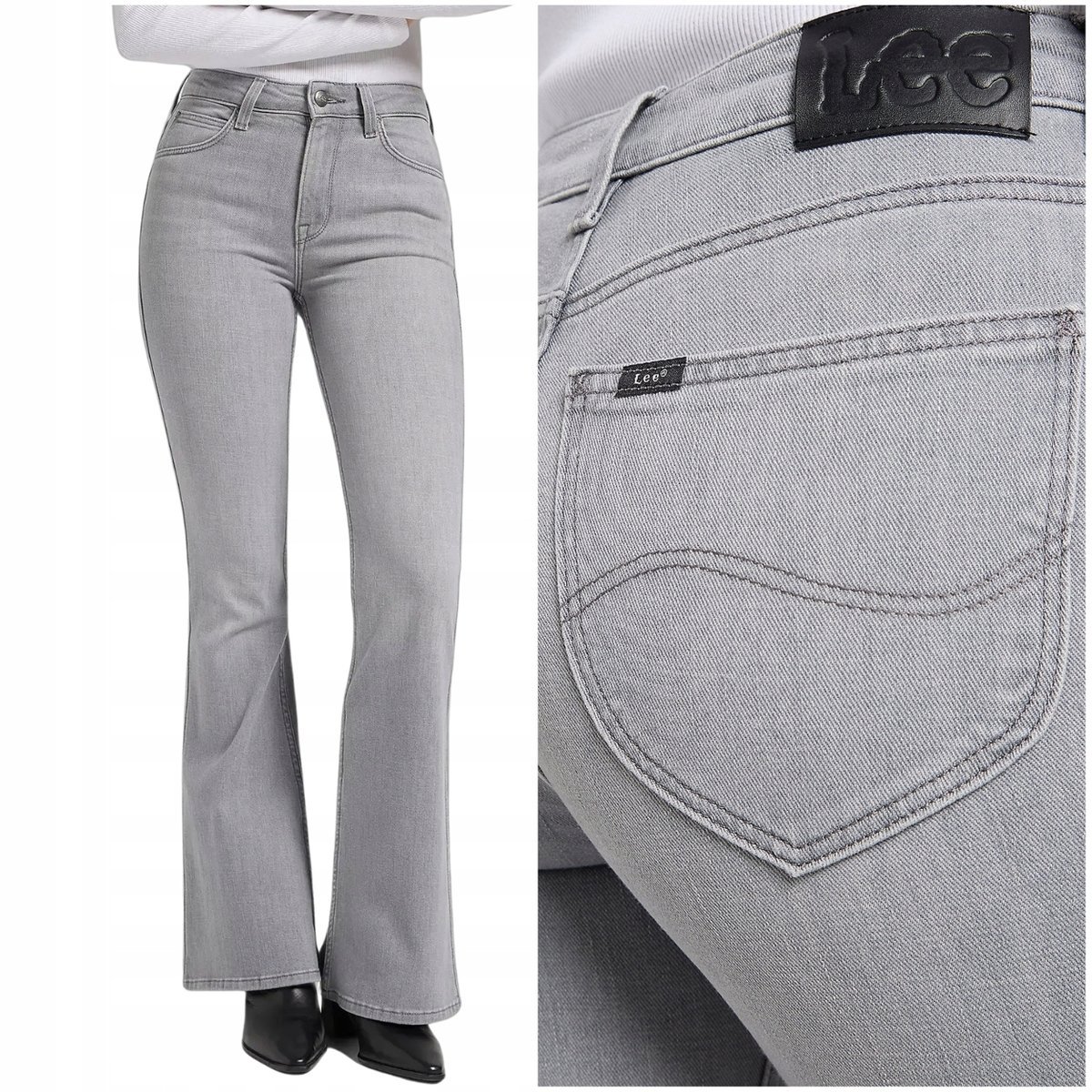 Lee Breese flare szare wysokie damskie spodnie jeansowe dzwony W28 L31