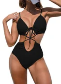 Stroje kąpielowe - STRÓJ KĄPIELOWY KOSTIUM WIĄZANY CZARNY L - miniaturka - grafika 1