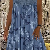 Inne - TEMU Luźna sukienka bez rękawów w dużych rozmiarach, damska plus w liście z kontrastowym koronkowym okrągłym dekoltem, średnio rozciągliwa sukienka - miniaturka - grafika 1