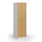 Szafki biurowe - Szafka ubraniowa metalowa, 2 szafki, 1850 x 500 x 500 mm, zamek obrotowy, drzwi laminowane, buk - miniaturka - grafika 1