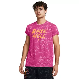 Męska koszulka treningowa Under Armour Project Rock Raise Hell Cap Sleeve T-Shirt - różowa - UNDER ARMOUR - Koszulki sportowe męskie - miniaturka - grafika 1
