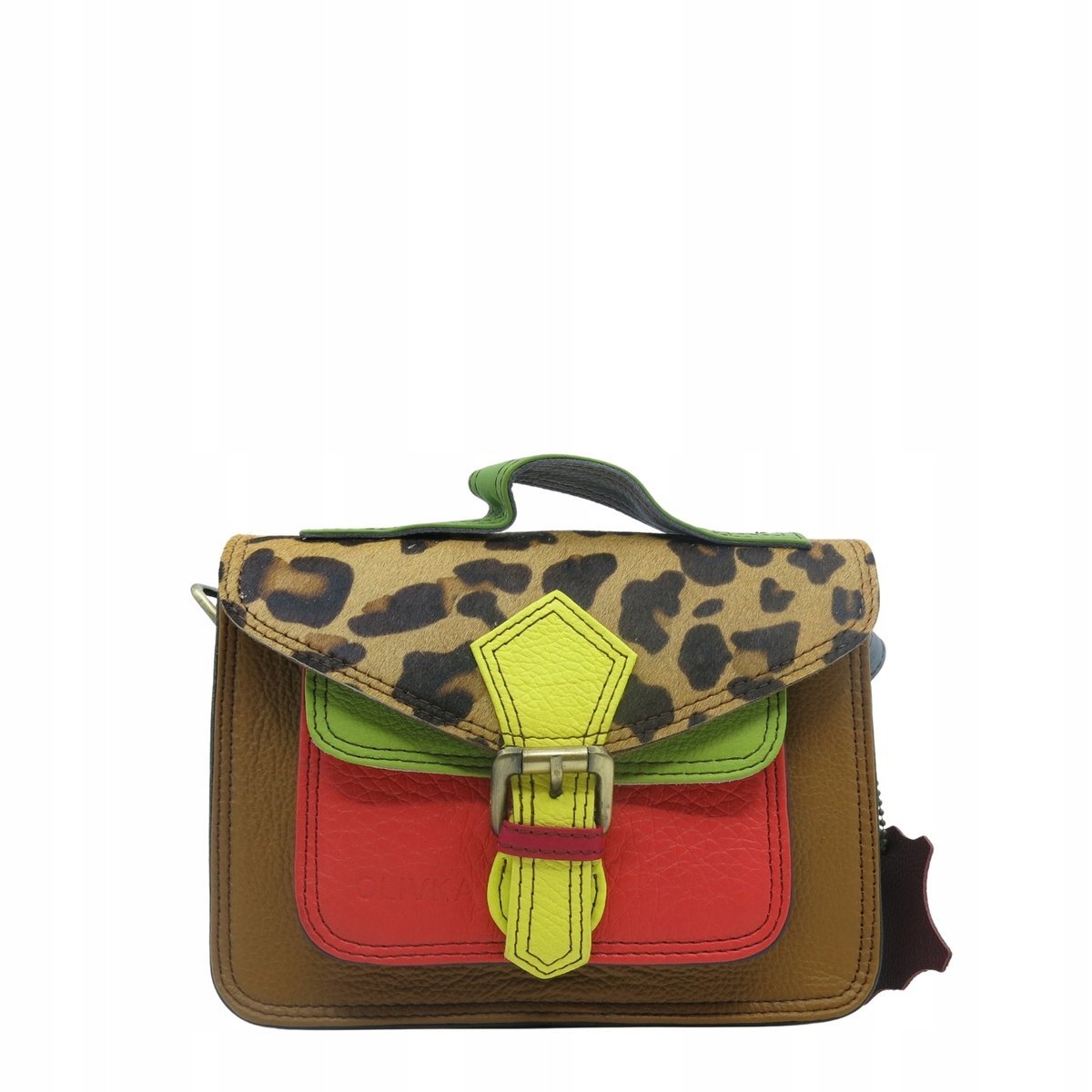 Torebka damska skórzana listonoszka kolorowa rączka regulowany pasek OLIVKA