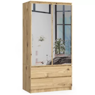 Szafa S 90 cm 2 drzwi 2 szuflady 2 lustra - dąb artisan - Szafy - miniaturka - grafika 1