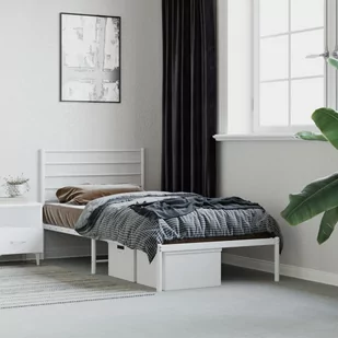 Metalowa rama łóżka z wezgłowiem, biała, 75x190 cm Lumarko! - Inne meble do sypialni - miniaturka - grafika 1