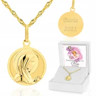 Biżuteria dla dzieci - ZŁOTY MEDALIK ŁAŃCUSZEK 585 GRAWER NA CHRZEST - miniaturka - grafika 1