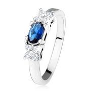 Pierścionki - Błyszczący pierścionek - srebro 925, ciemnoniebieska owalna cyrkonia, koniczynka, przeźroczyste kamyczki - Rozmiar : 59 - Biżuteria e-shop - miniaturka - grafika 1