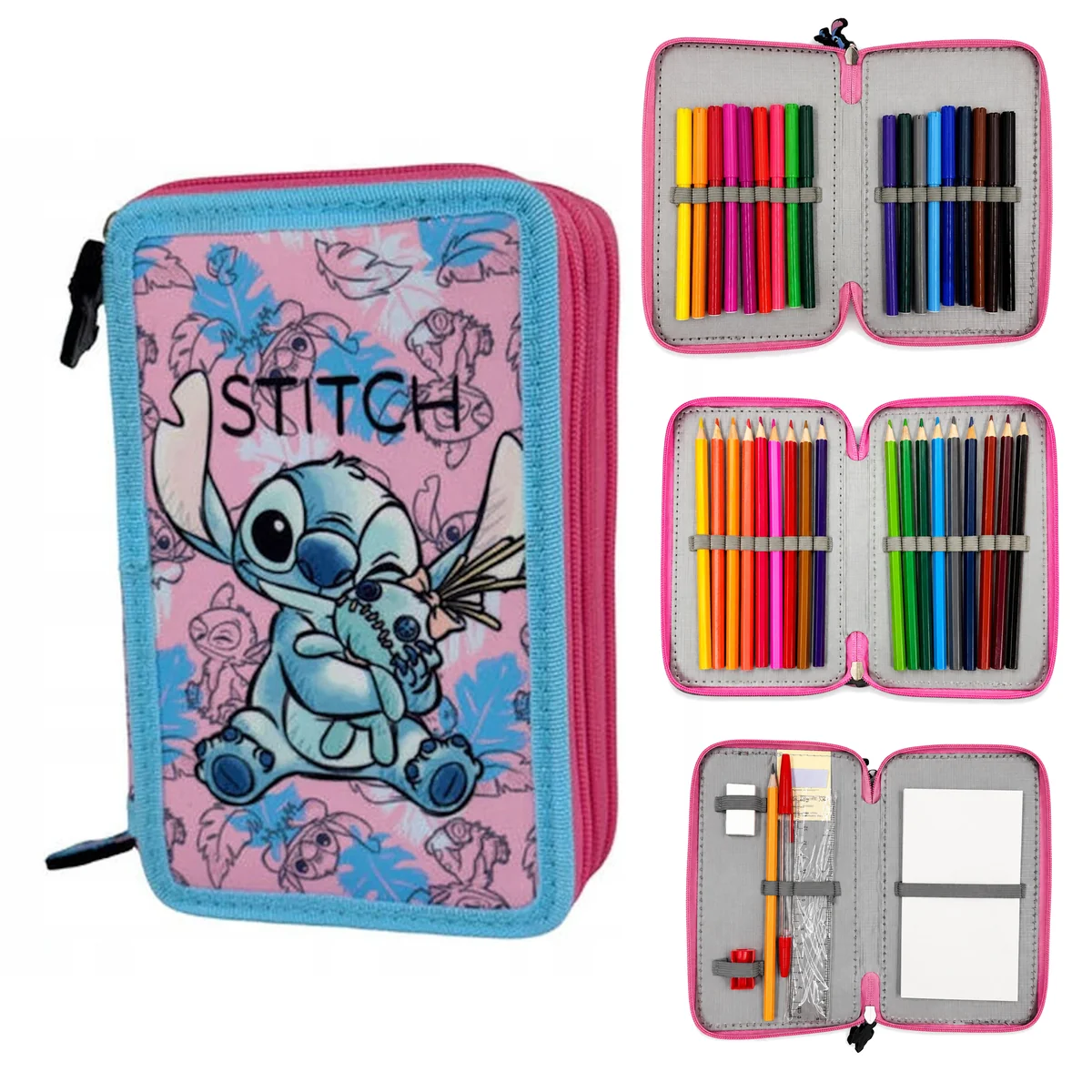 STITCH Piórnik potrójny rozkładany z wyposażeniem Disney Lilo & Stitch