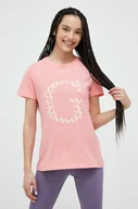 Koszulki sportowe damskie - Guess t-shirt bawełniany kolor różowy - miniaturka - grafika 1