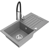 Zlewozmywaki z baterią - Mexen Pablo zlewozmywak granitowy 1-komorowy z ociekaczem i baterią kuchenną Aster, szary - miniaturka - grafika 1