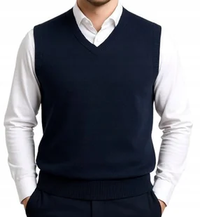 Sweter męski bez rękawów bezrękawnik pulower kamizelka męska z kaszmirem L granatowy - Swetry męskie - miniaturka - grafika 1