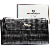 Portfele - Portfel damski slim PETERSON duży na zatrzask i suwak rozbudowany na karty elegancki modny szary - miniaturka - grafika 1