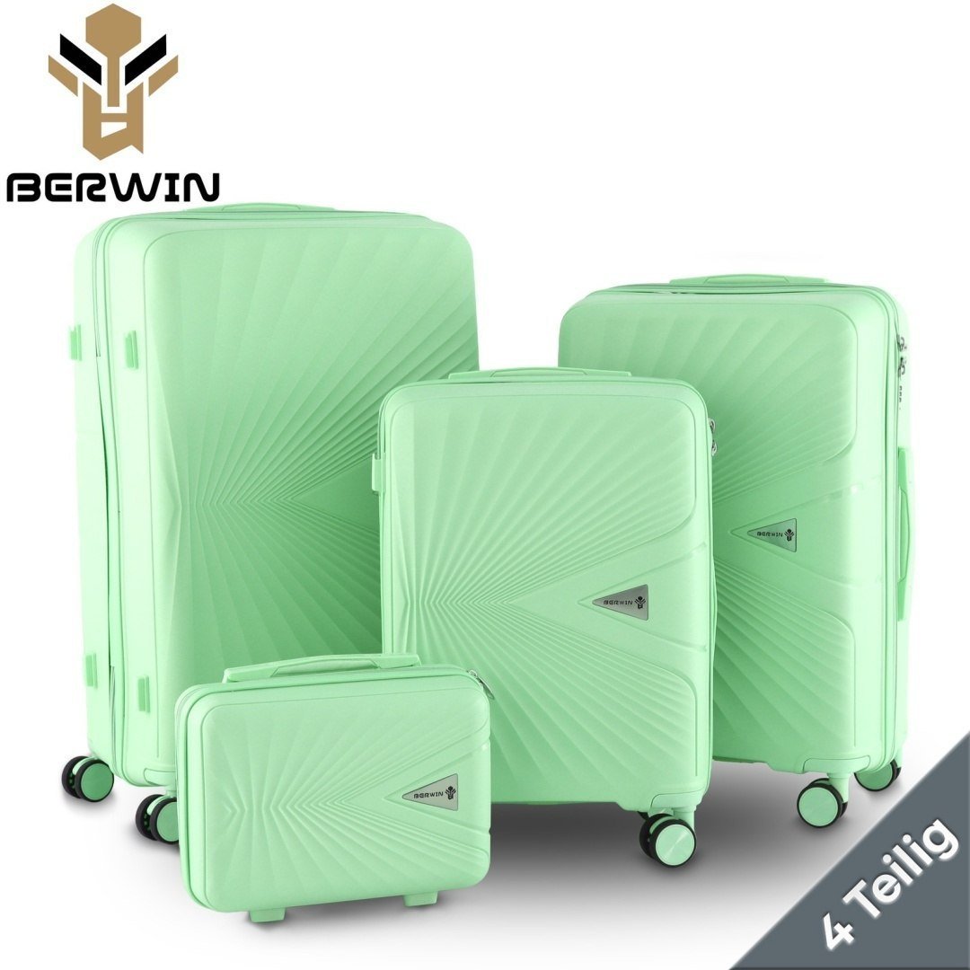 Zestaw 3 walizek podróżnych na obrotowych kółkach z kosmetyczką jasno zielony z szyfrowanym zamkiem